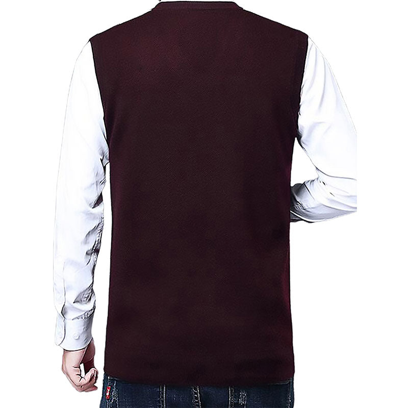 Hanerdun Men Sweater Vests Male Argyle Wool Blend V Neck Sleevless Knit Pullover