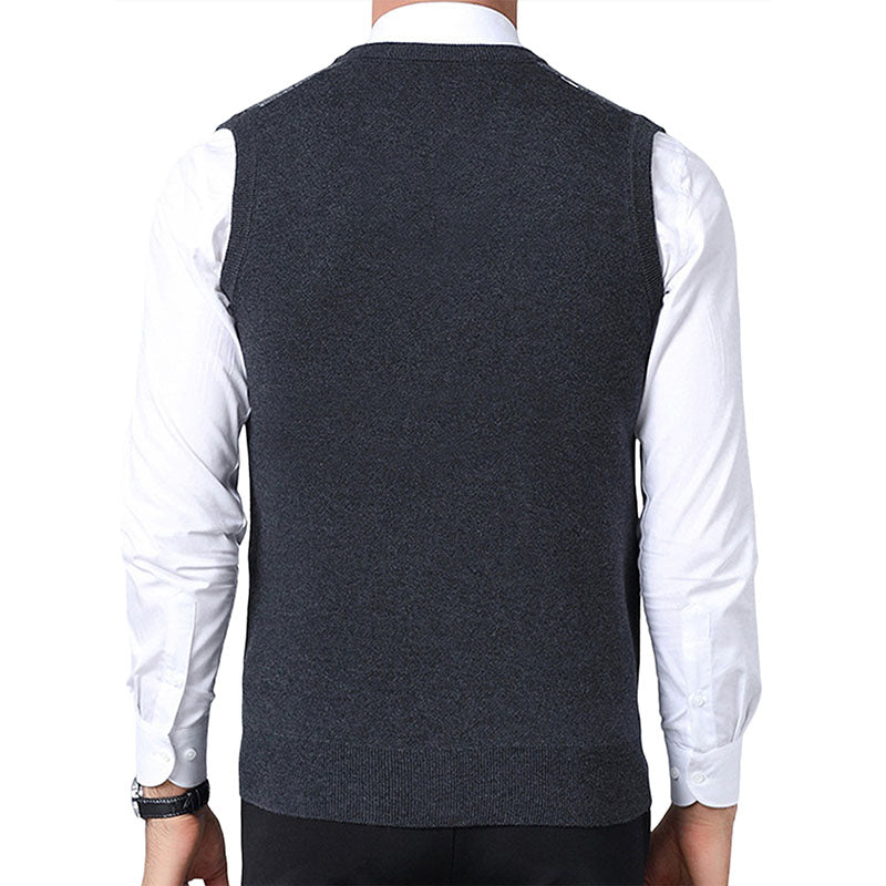 Hanerdun Men Sweater Vests Male Argyle Wool Blend V Neck Sleevless Knit Pullover