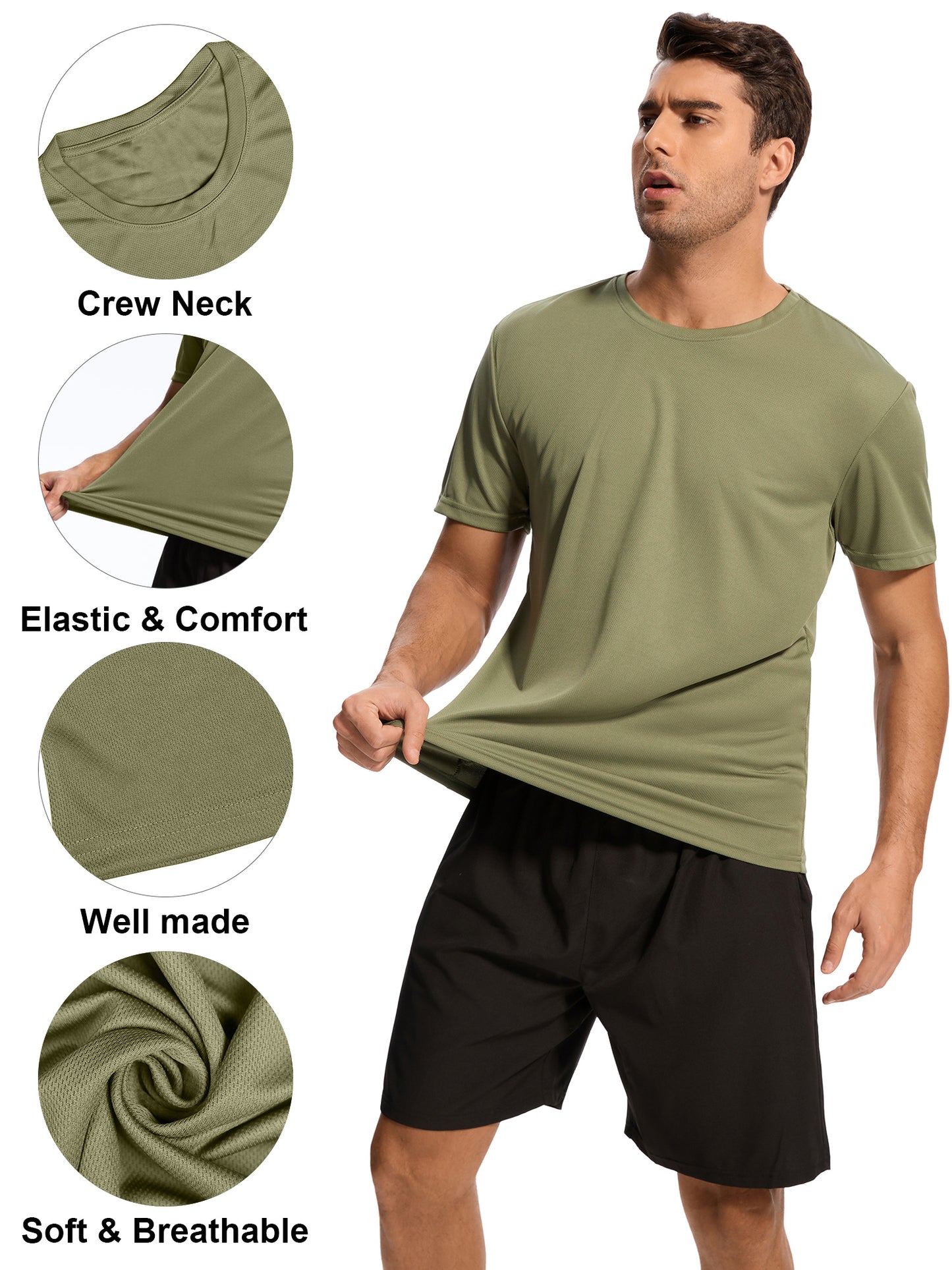 Hanerdun Mens Athletic Shirts Dry Fit Workout Tops Crew Neck Short Sleeve Casual T-Shirt 2PCS