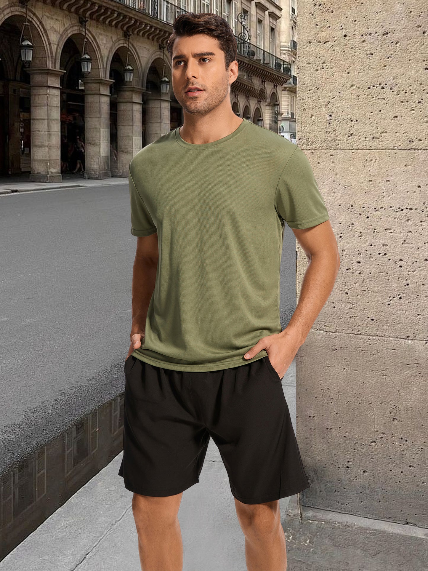 Hanerdun Mens Athletic Shirts Dry Fit Workout Tops Crew Neck Short Sleeve Casual T-Shirt 2PCS
