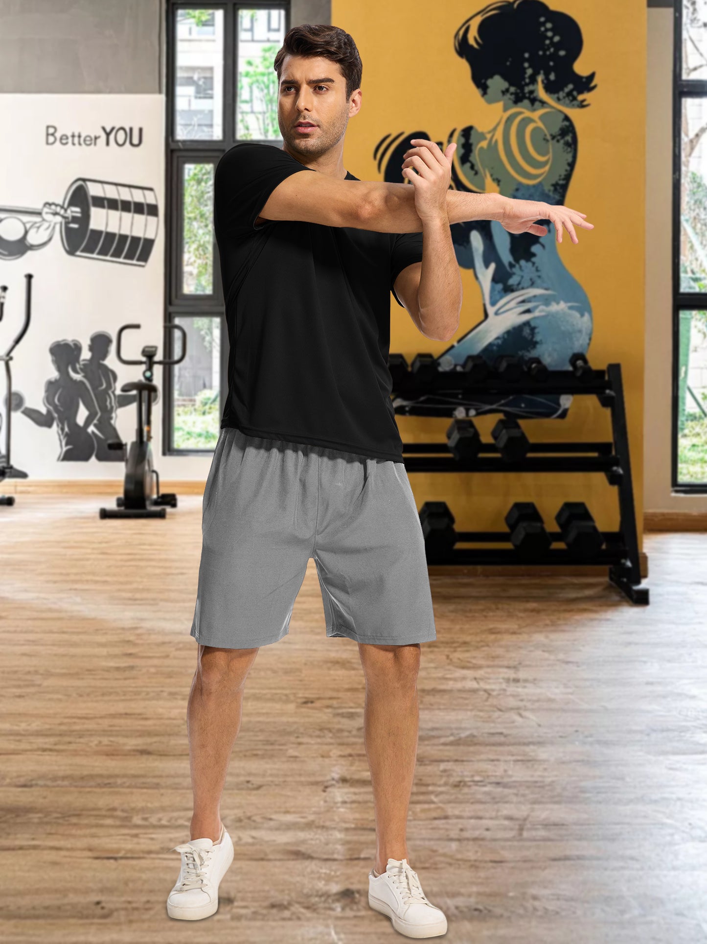 Hanerdun Mens Athletic Shirts Dry Fit Workout Tops Crew Neck Short Sleeve Casual T-Shirt 2PCS