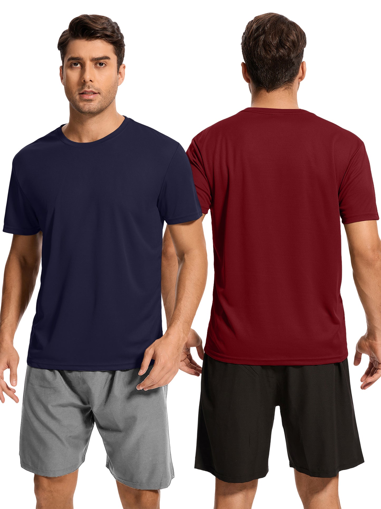 Hanerdun Mens Athletic Shirts Dry Fit Workout Tops Crew Neck Short Sleeve Casual T-Shirt 2PCS