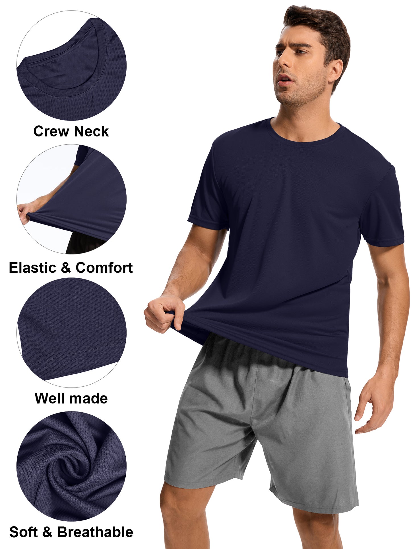 Hanerdun Mens Athletic Shirts Dry Fit Workout Tops Crew Neck Short Sleeve Casual T-Shirt 2PCS