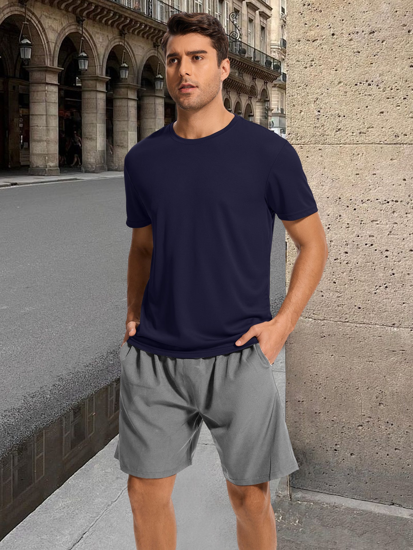Hanerdun Mens Athletic Shirts Dry Fit Workout Tops Crew Neck Short Sleeve Casual T-Shirt 2PCS