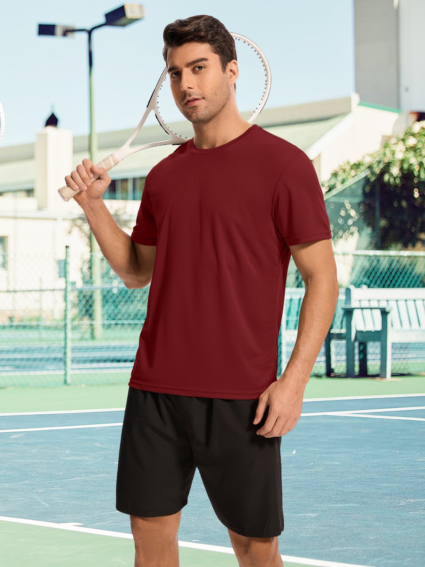 Hanerdun Mens Athletic Shirts Dry Fit Workout Tops Crew Neck Short Sleeve Casual T-Shirt 2PCS