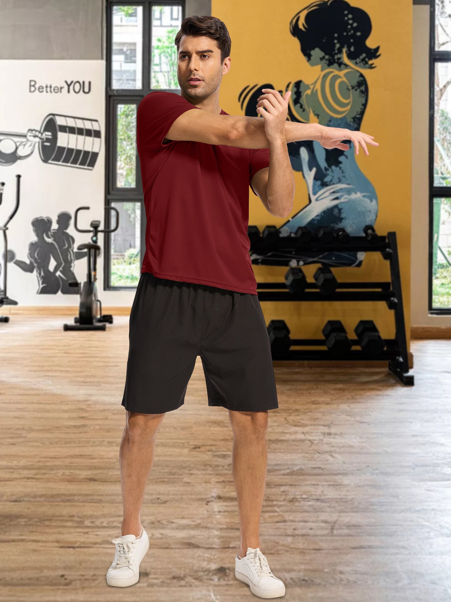 Hanerdun Mens Athletic Shirts Dry Fit Workout Tops Crew Neck Short Sleeve Casual T-Shirt 2PCS