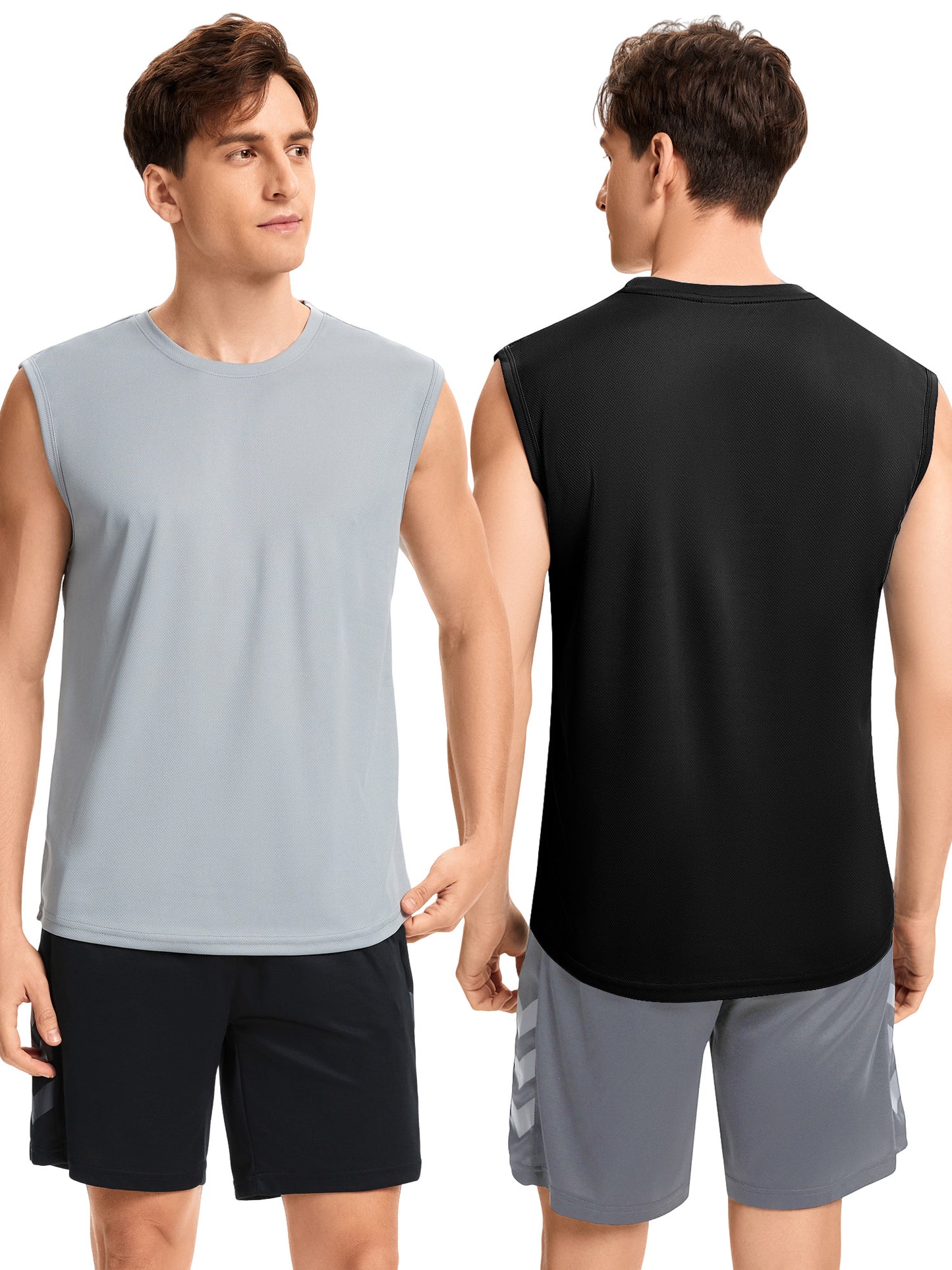 Hanerdun Mens Workout Tank Tops Dry-Fit Athletic Running Sleeveless Mesh Shirts 2PCS