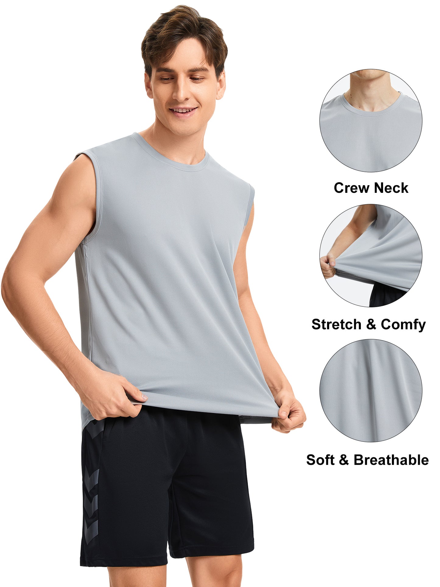 Hanerdun Mens Workout Tank Tops Dry-Fit Athletic Running Sleeveless Mesh Shirts 2PCS