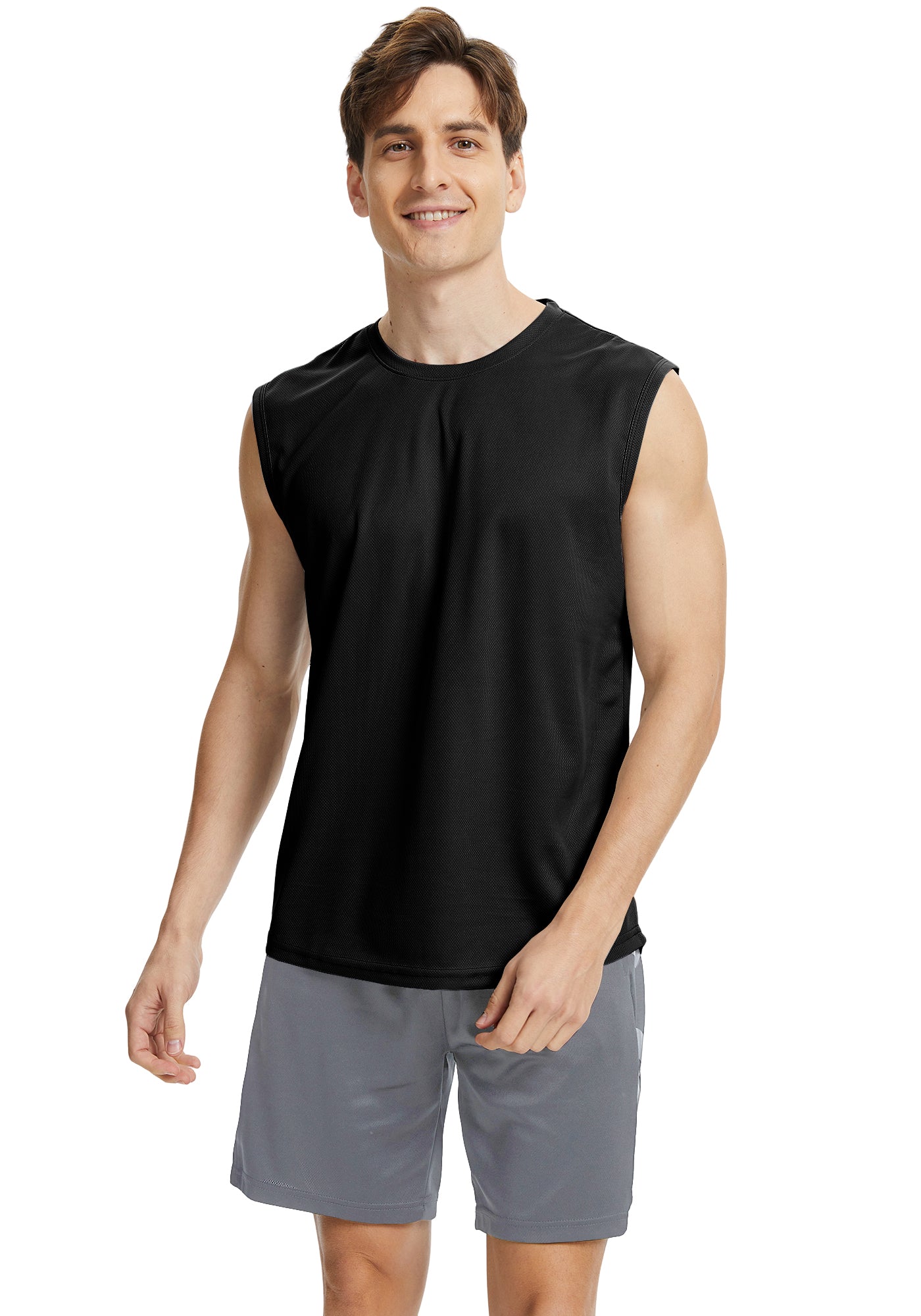 Hanerdun Mens Workout Tank Tops Dry-Fit Athletic Running Sleeveless Mesh Shirts 2PCS