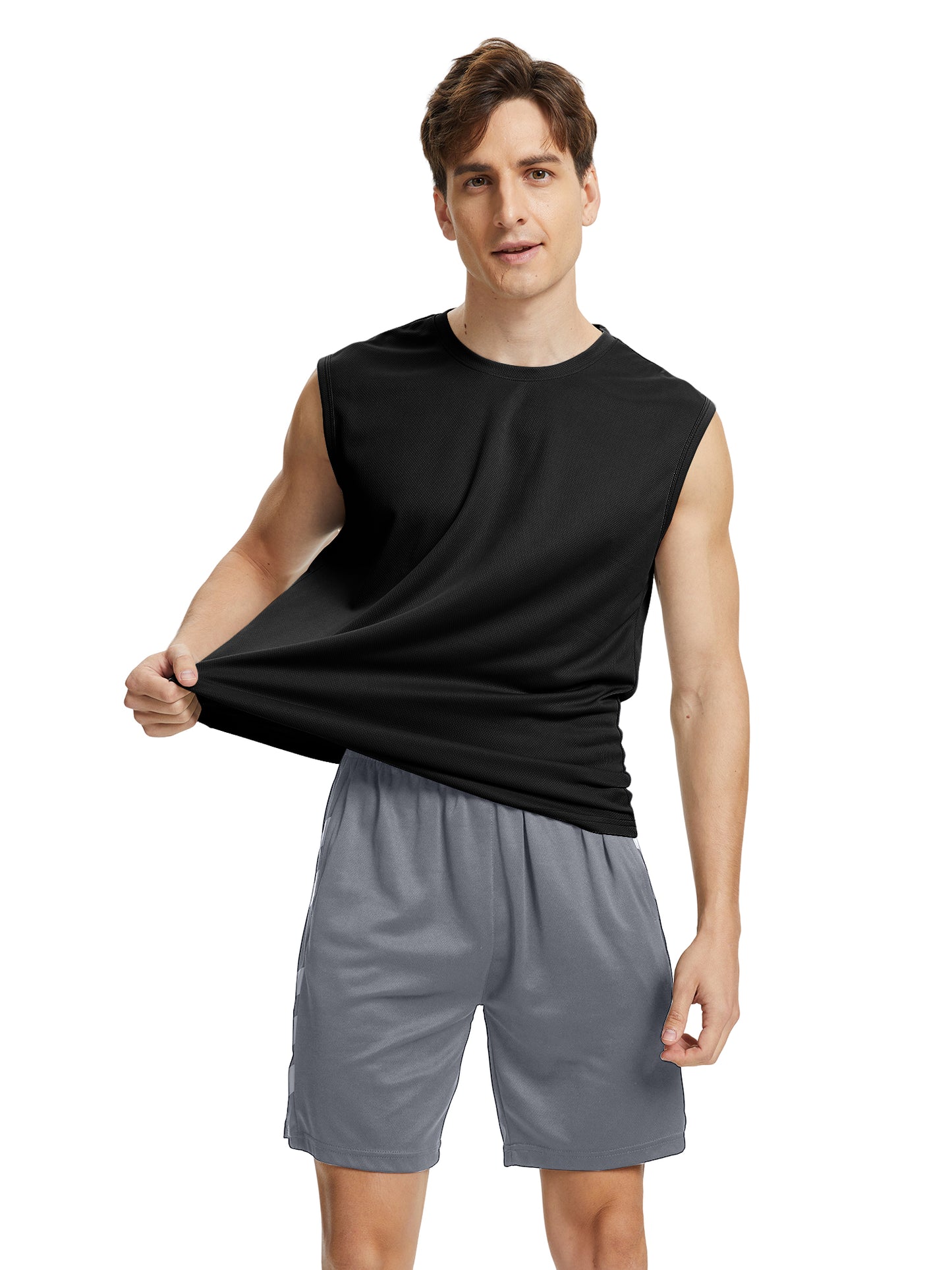 Hanerdun Mens Workout Tank Tops Dry-Fit Athletic Running Sleeveless Mesh Shirts 2PCS
