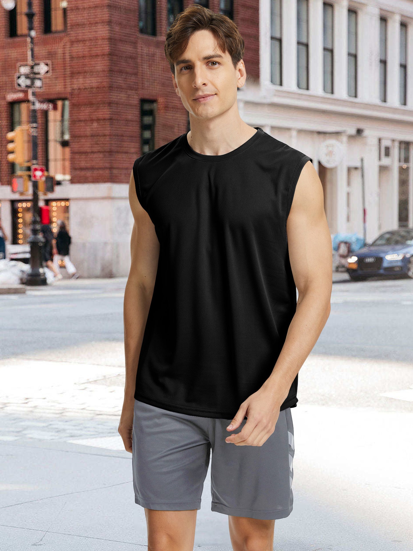Hanerdun Mens Workout Tank Tops Dry-Fit Athletic Running Sleeveless Mesh Shirts 2PCS