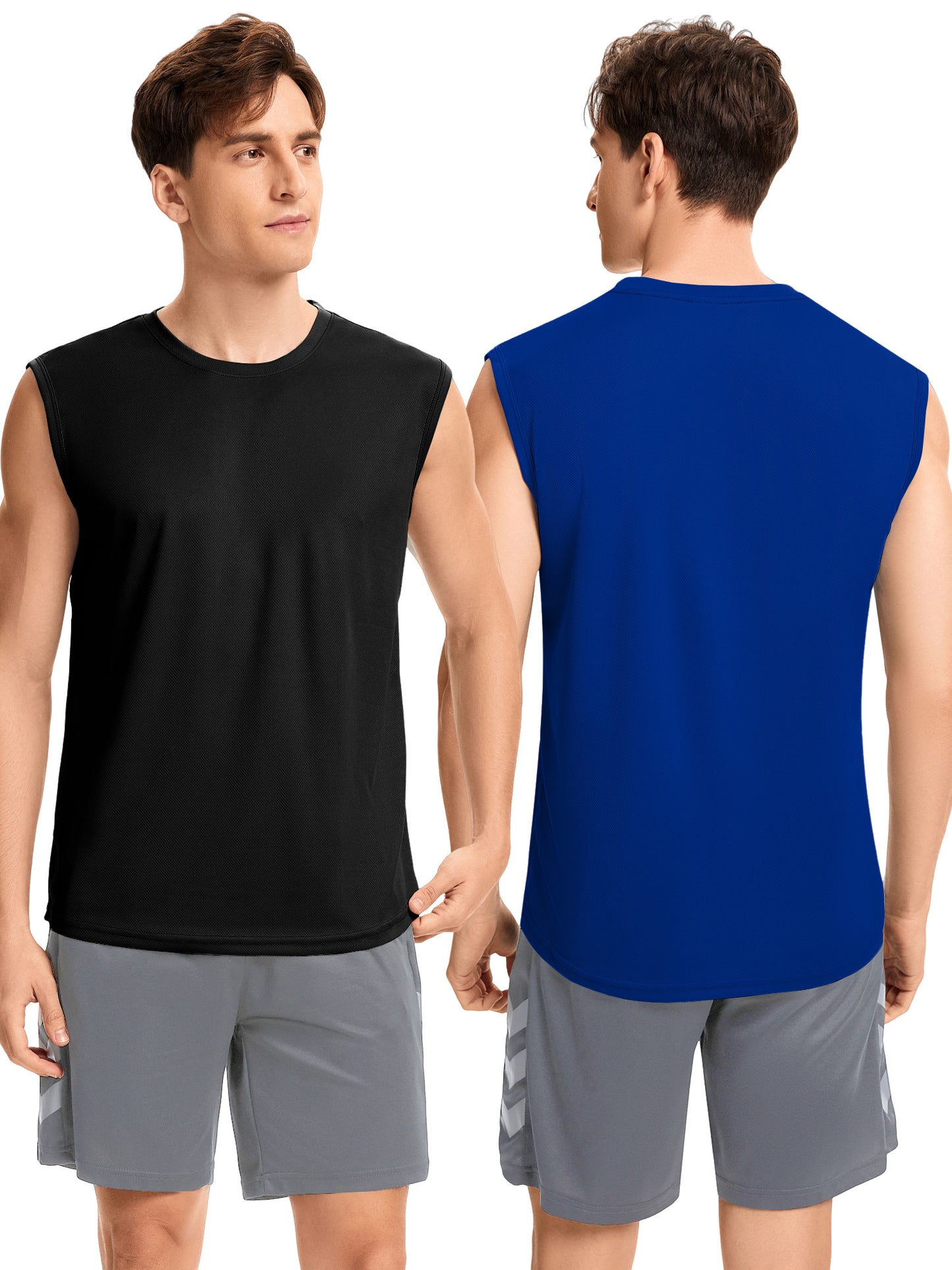 Hanerdun Mens Workout Tank Tops Dry-Fit Athletic Running Sleeveless Mesh Shirts 2PCS