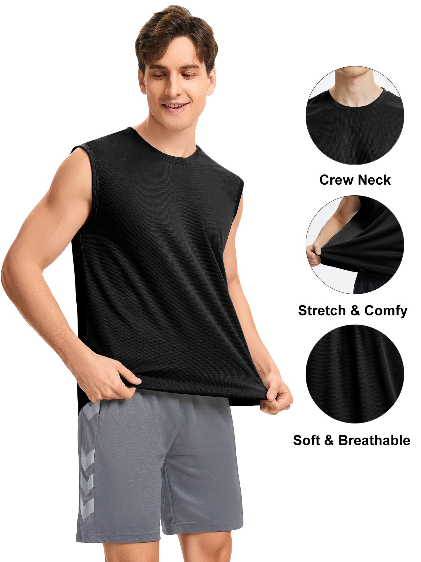 Hanerdun Mens Workout Tank Tops Dry-Fit Athletic Running Sleeveless Mesh Shirts 2PCS