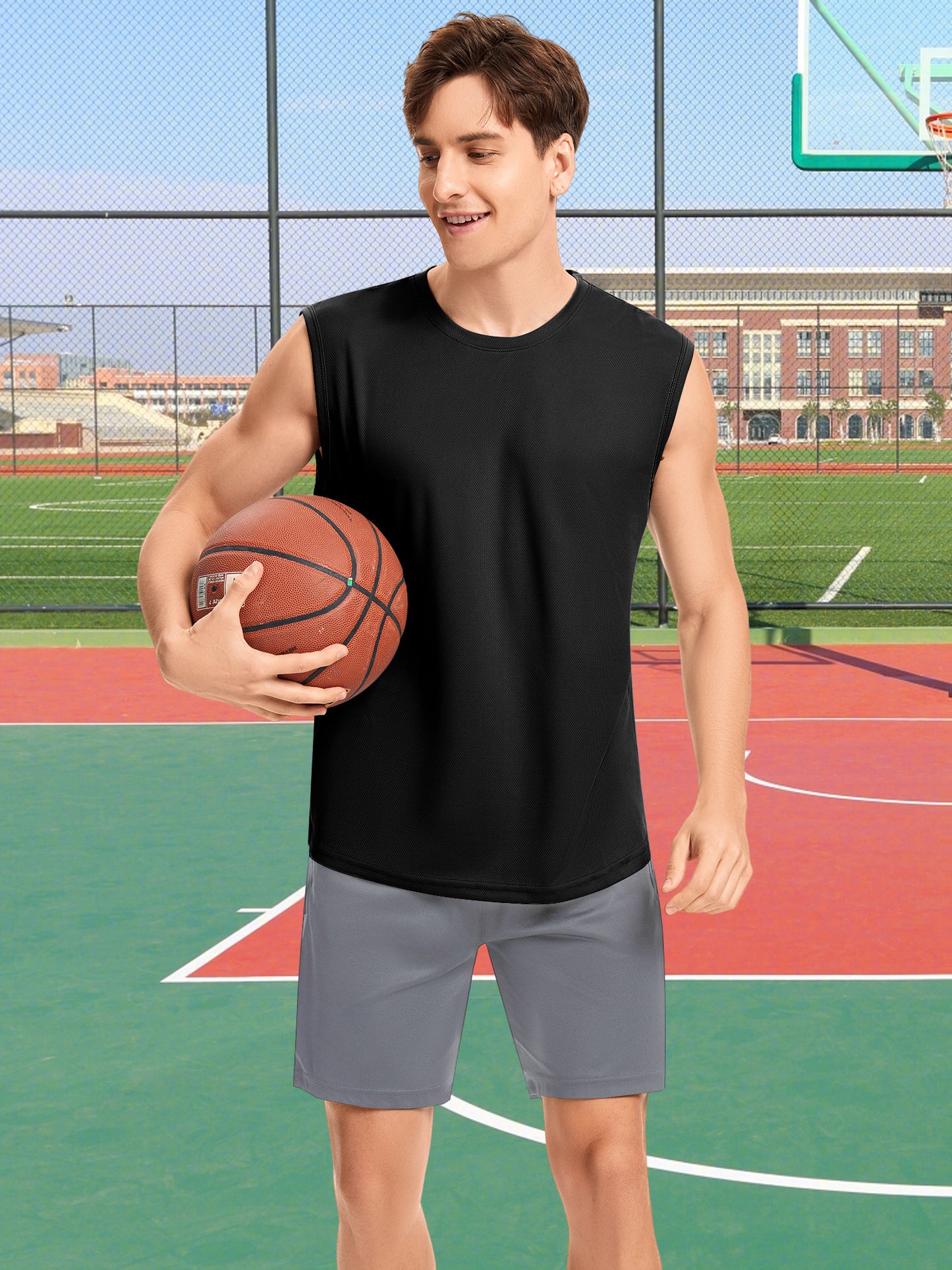 Hanerdun Mens Workout Tank Tops Dry-Fit Athletic Running Sleeveless Mesh Shirts 2PCS