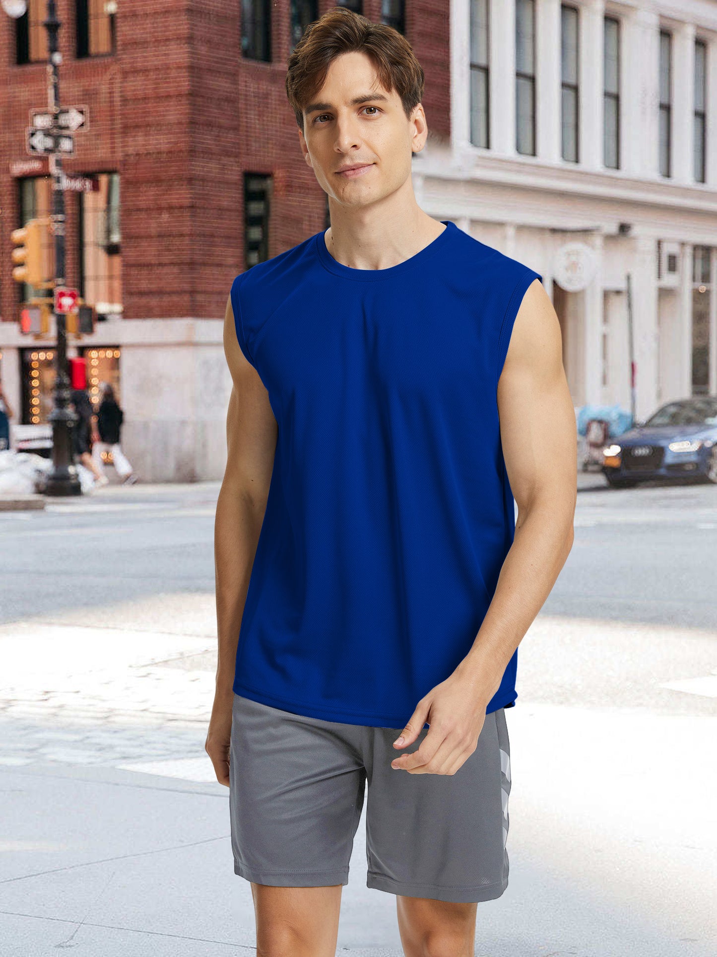 Hanerdun Mens Workout Tank Tops Dry-Fit Athletic Running Sleeveless Mesh Shirts 2PCS