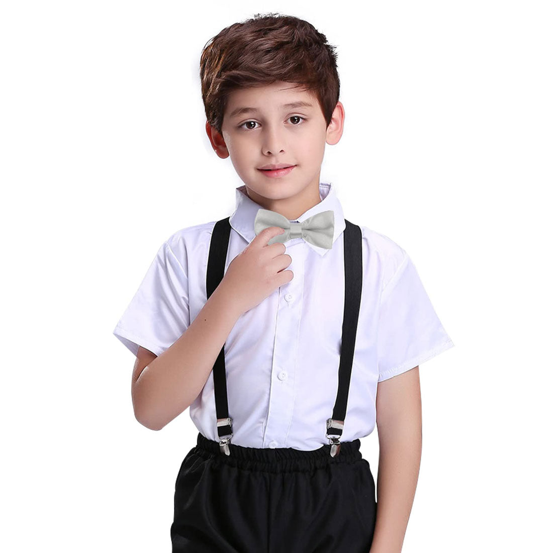 Hanerdun Kids Bowtie Pre-Tied Solid Toddler Neckties Boys Bow Ties