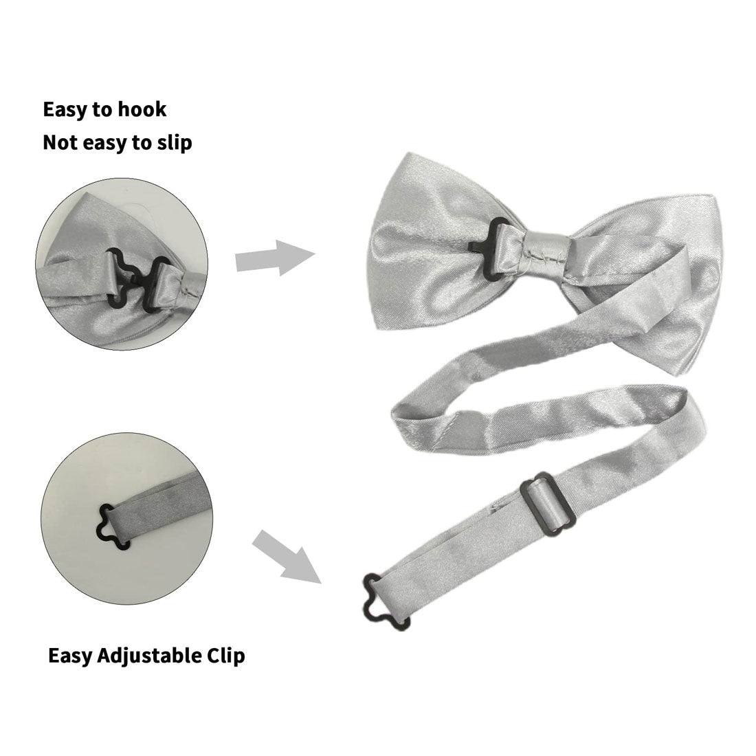 Hanerdun Mens Satin Bow Ties Pre-Tied Formal Neckties Wedding Party Adjustable Bowties