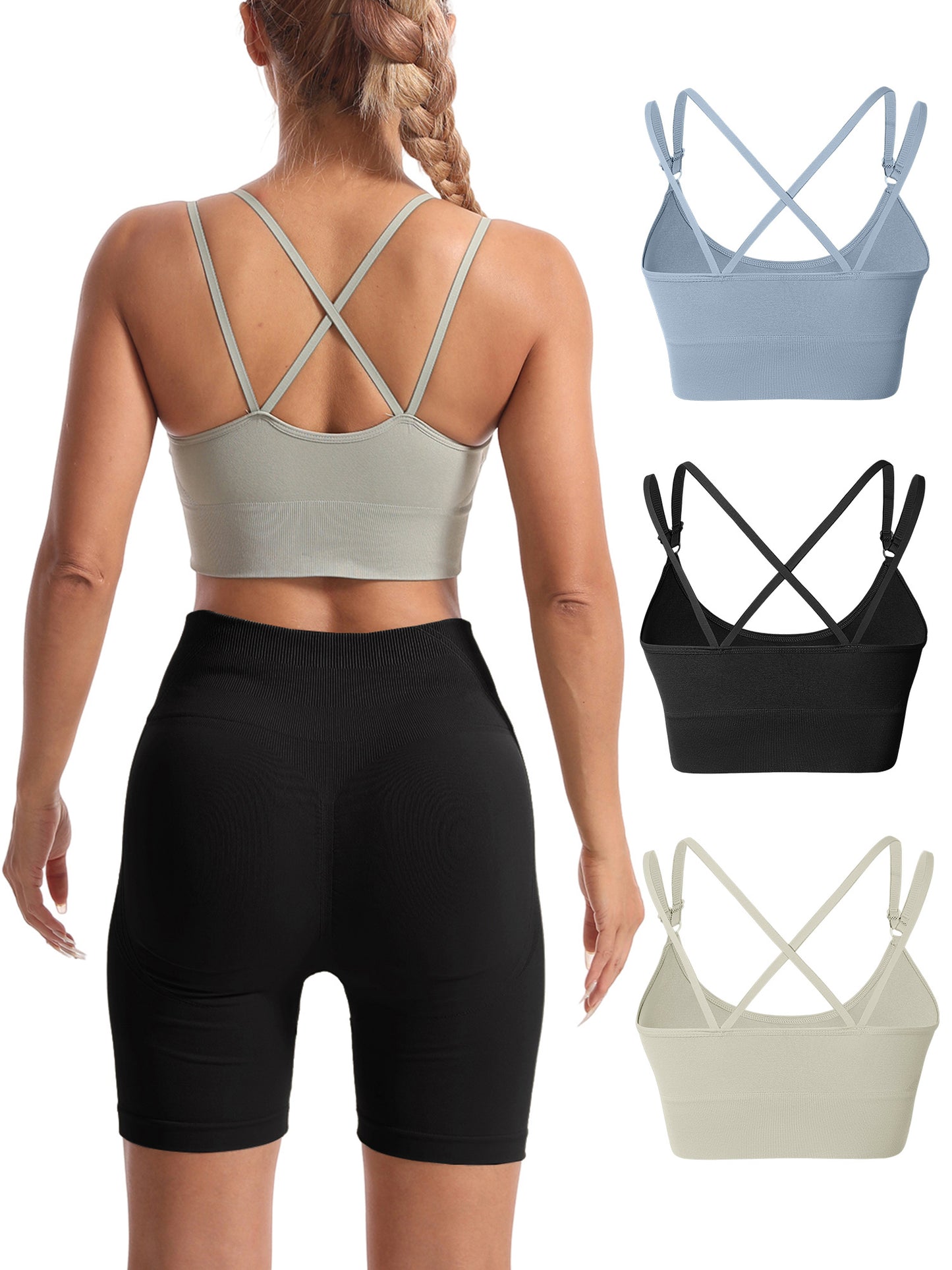 Hanerdun Womens Crossback Sport Bras Adjustable Padded Seamless Workout Athletic Yoga Bra