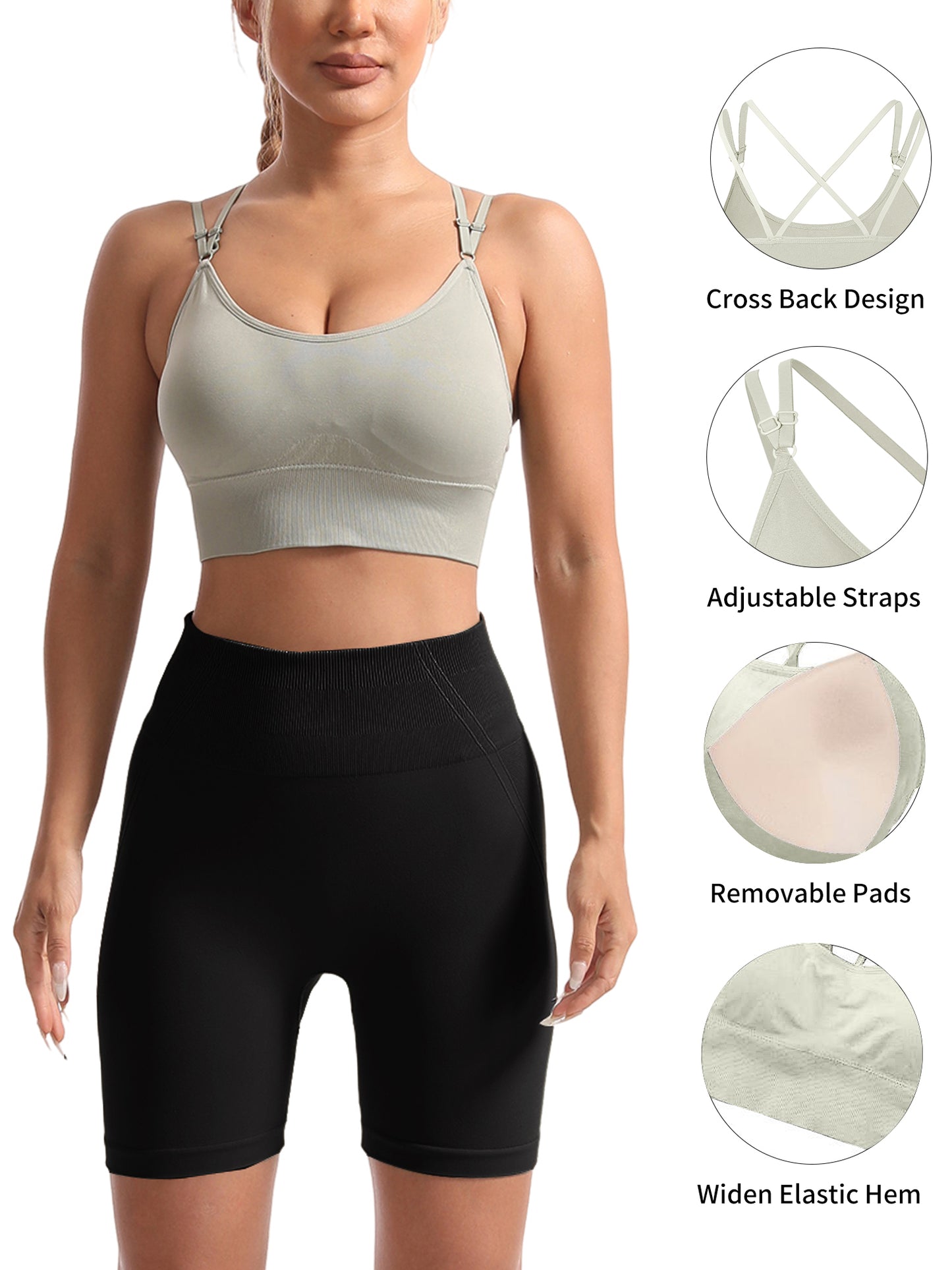 Hanerdun Womens Crossback Sport Bras Adjustable Padded Seamless Workout Athletic Yoga Bra