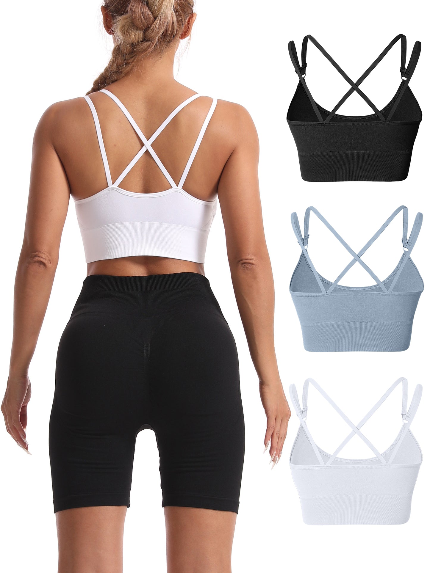Hanerdun Womens Crossback Sport Bras Adjustable Padded Seamless Workout Athletic Yoga Bra
