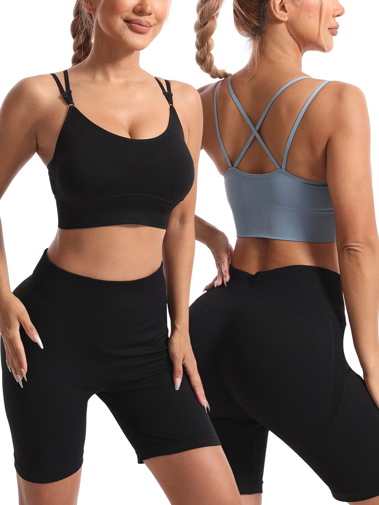Hanerdun Womens Crossback Sport Bras Adjustable Padded Seamless Workout Athletic Yoga Bra