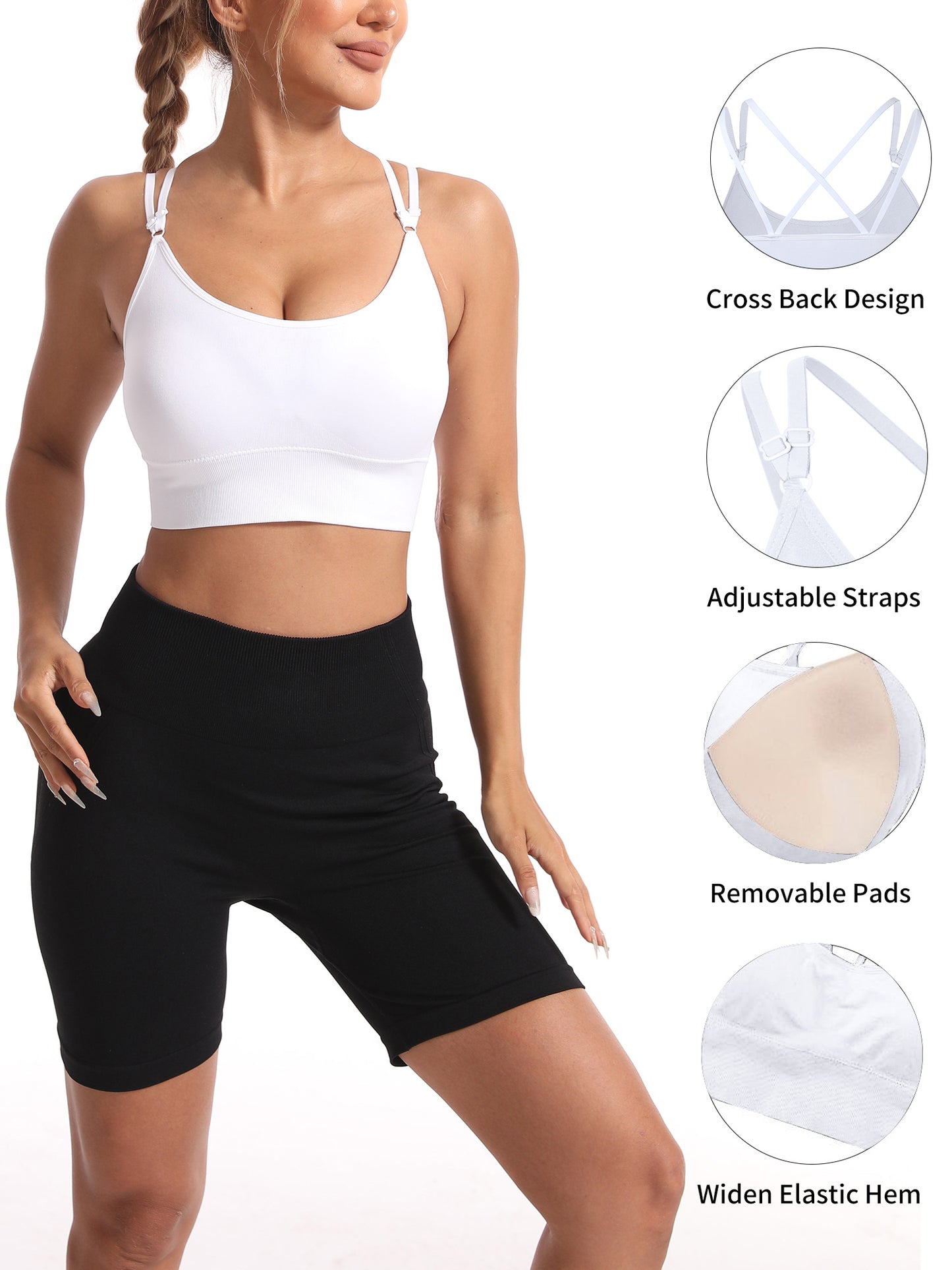 Hanerdun Womens Crossback Sport Bras Adjustable Padded Seamless Workout Athletic Yoga Bra