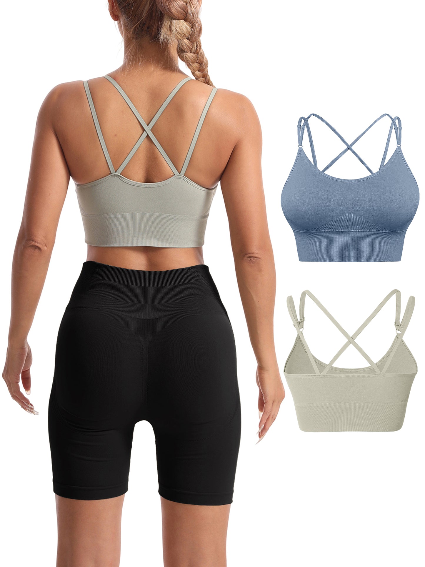 Hanerdun Womens Crossback Sport Bras Adjustable Padded Seamless Workout Athletic Yoga Bra