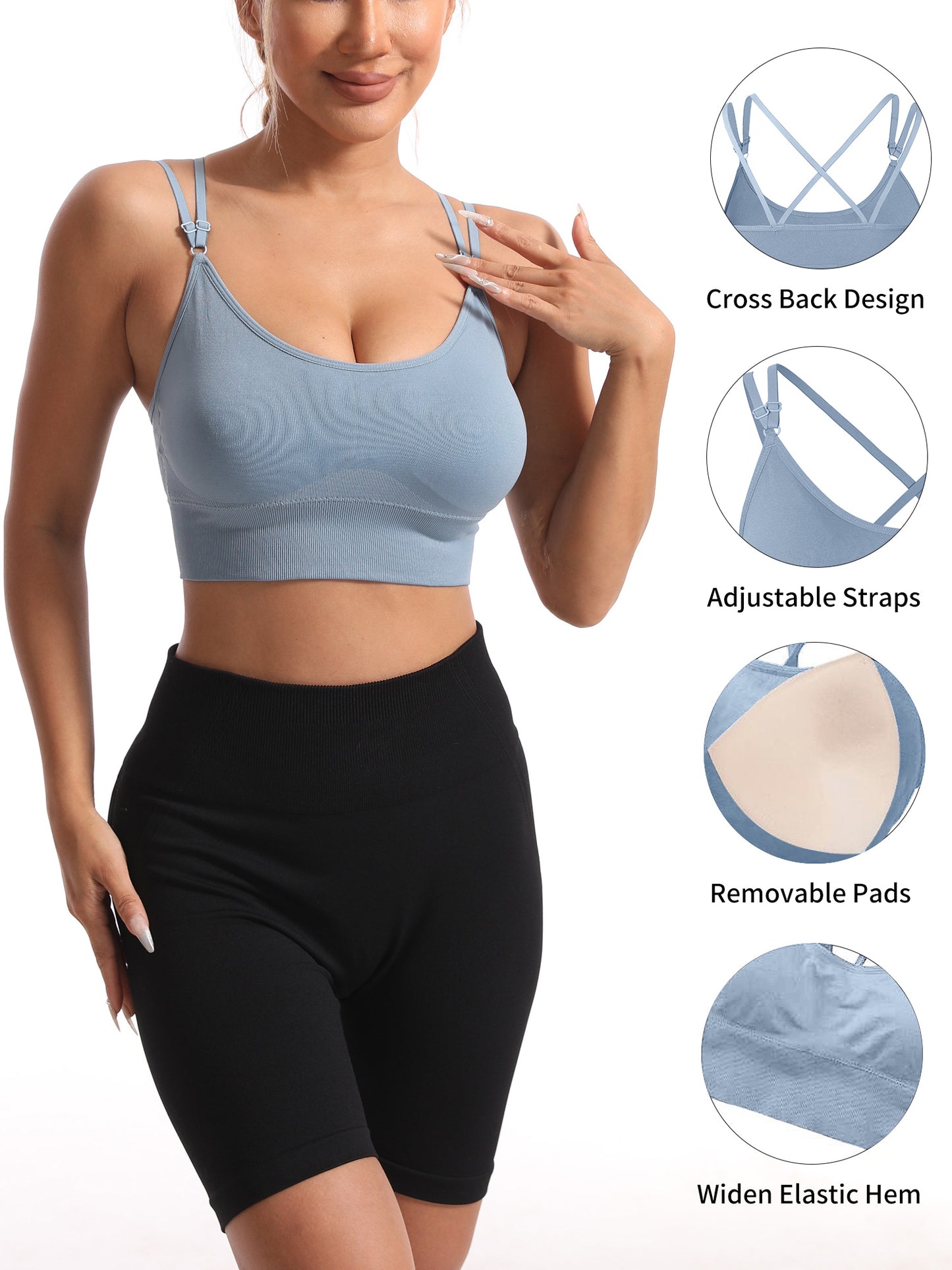 Hanerdun Womens Crossback Sport Bras Adjustable Padded Seamless Workout Athletic Yoga Bra