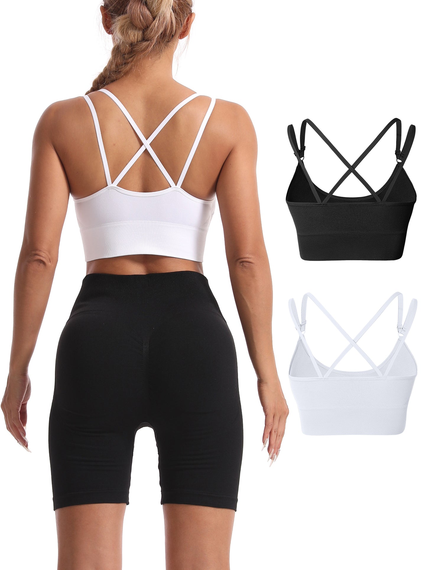 Hanerdun Womens Crossback Sport Bras Adjustable Padded Seamless Workout Athletic Yoga Bra