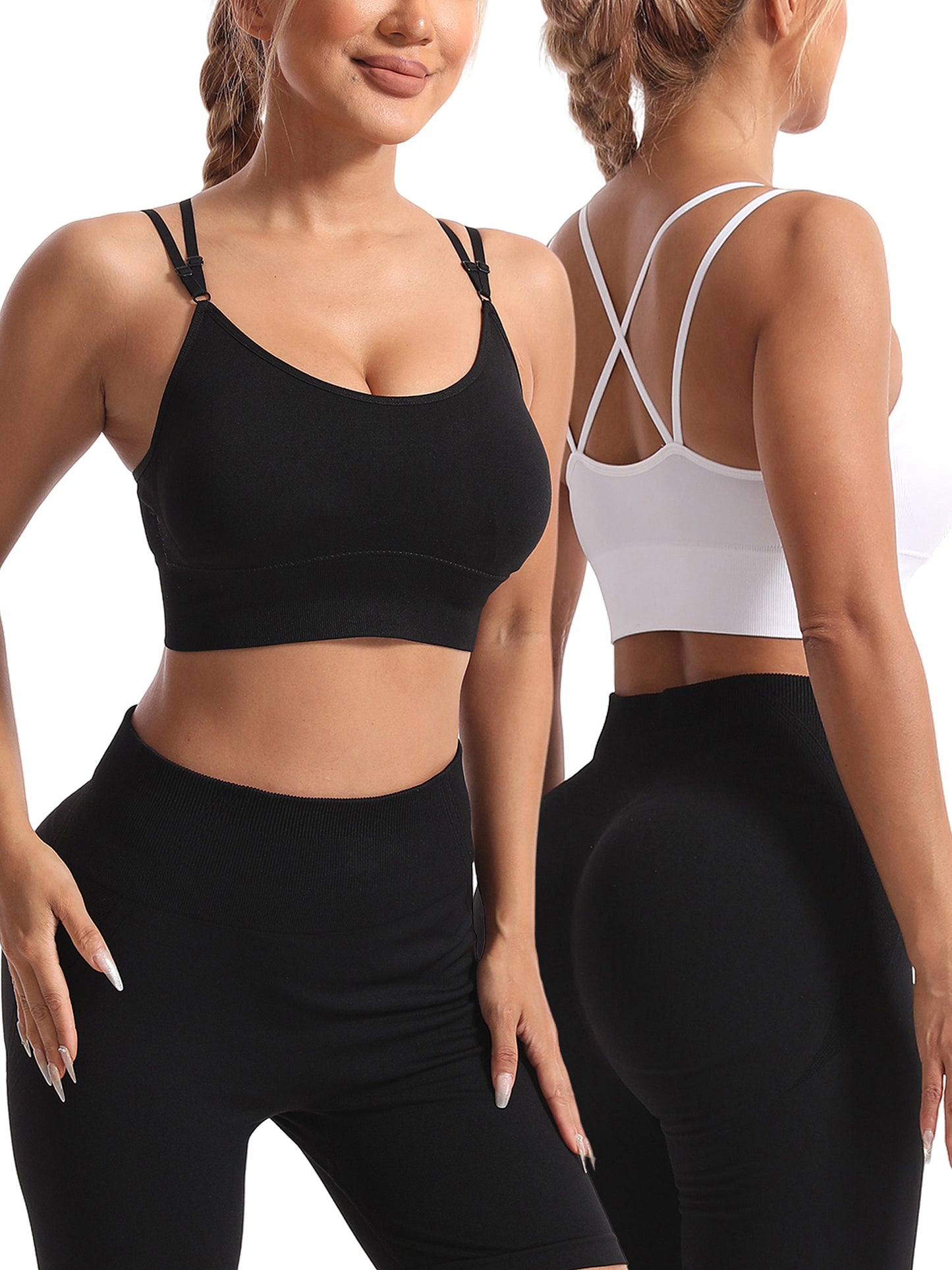 Hanerdun Womens Crossback Sport Bras Adjustable Padded Seamless Workout Athletic Yoga Bra