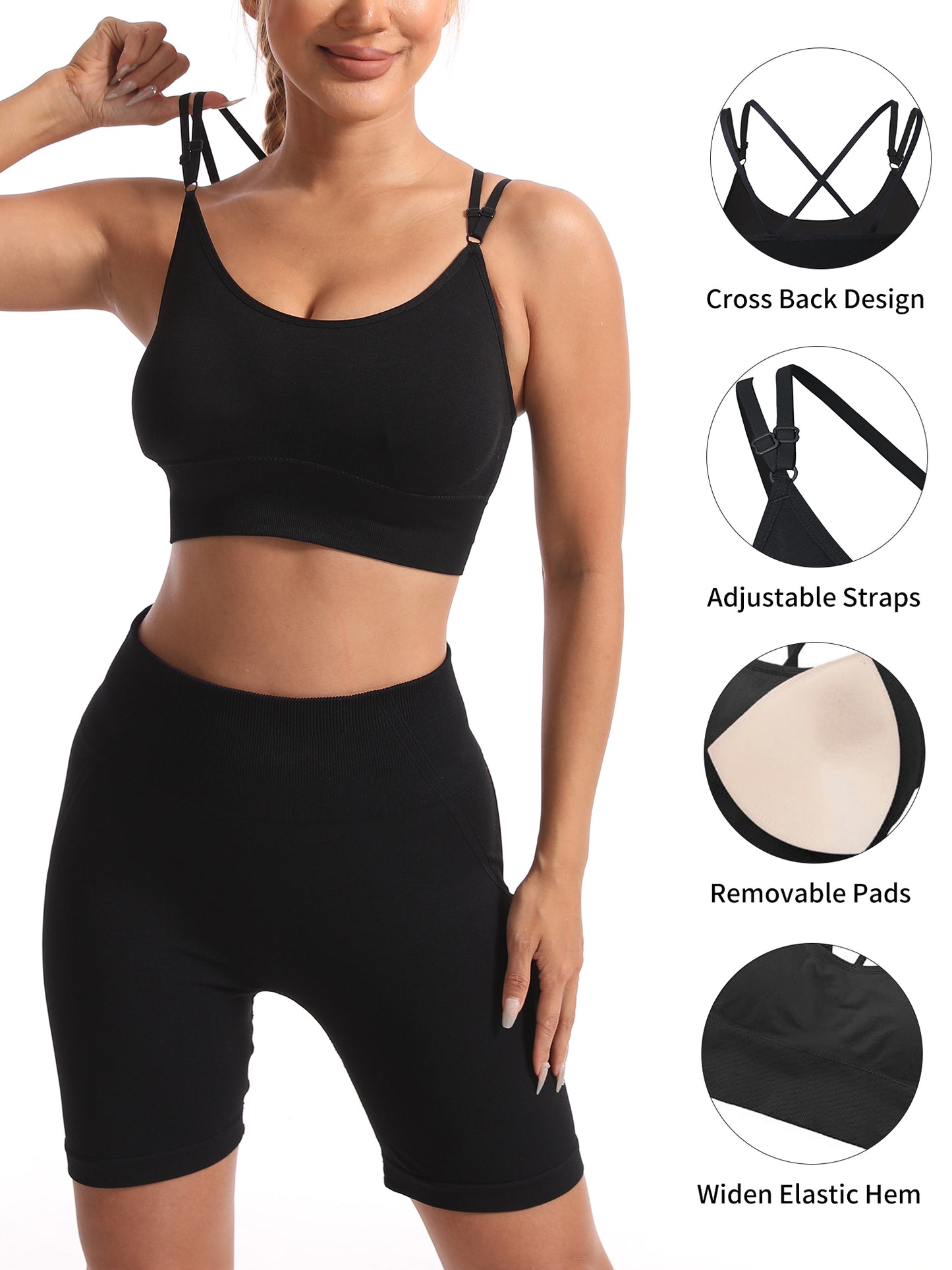 Hanerdun Womens Crossback Sport Bras Adjustable Padded Seamless Workout Athletic Yoga Bra