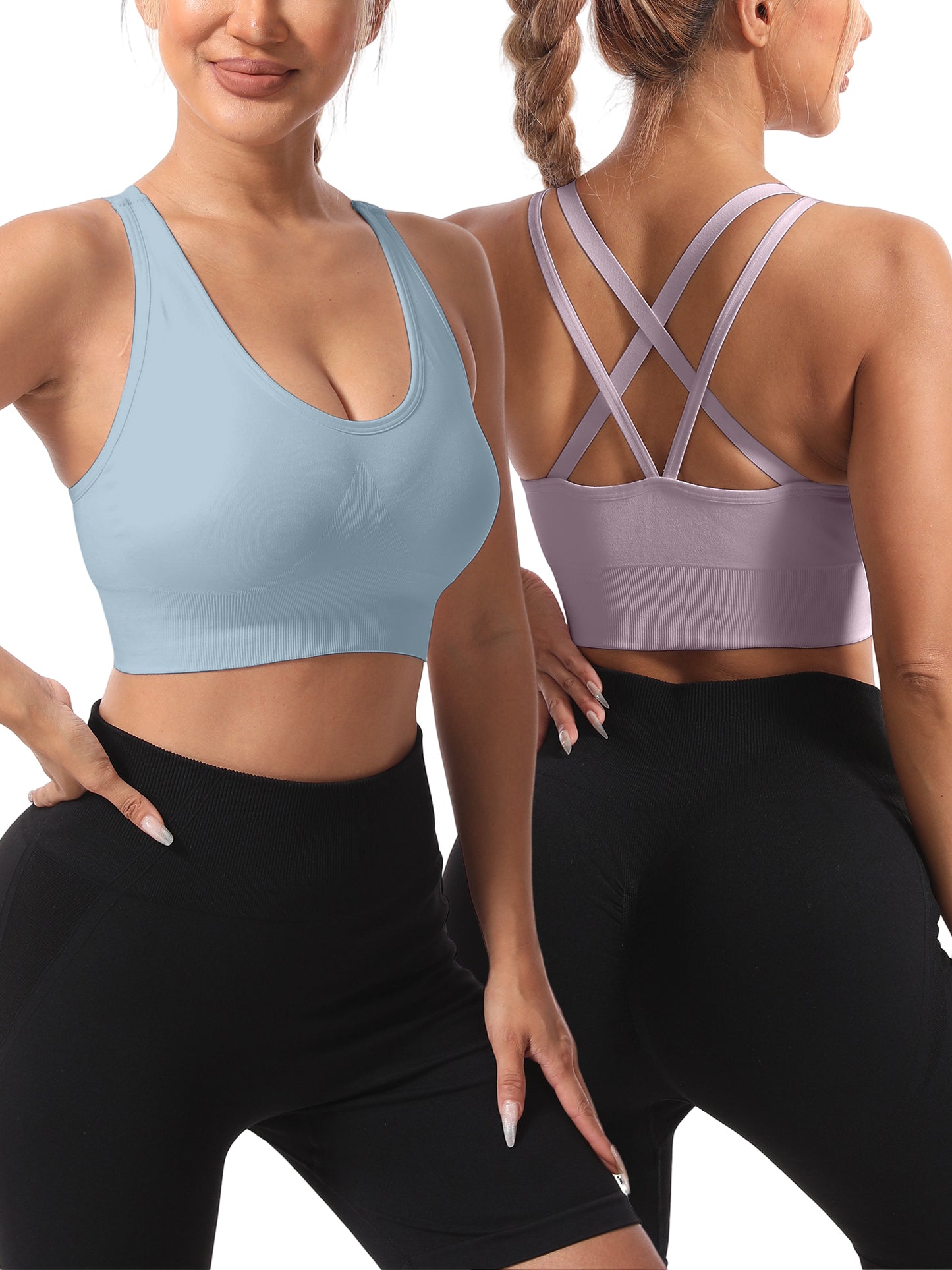 Hanerdun Women's Padded Sports Bras Seamless Crossback Yoga Running Workout Bra