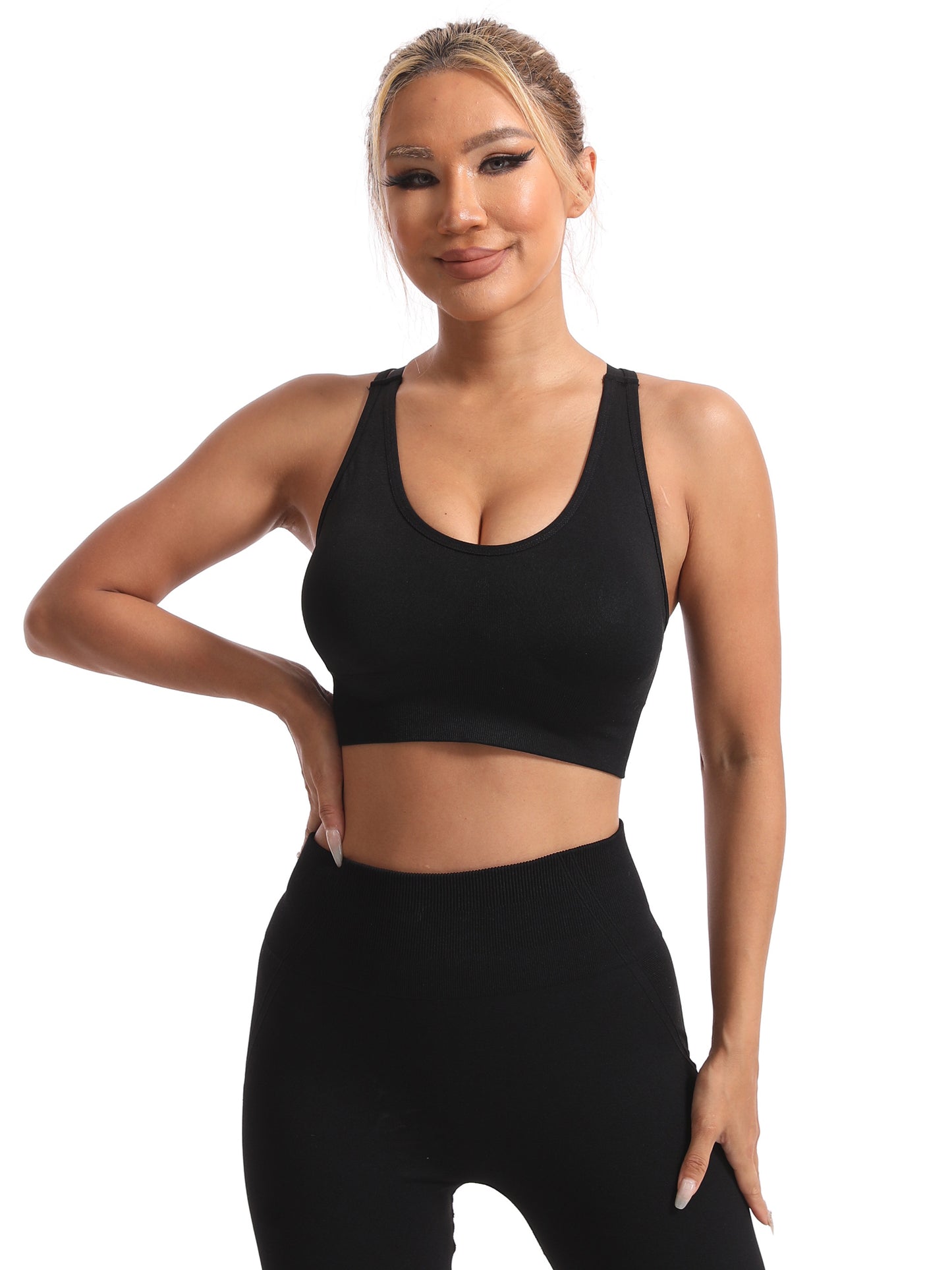 Hanerdun Women's Padded Sports Bras Seamless Crossback Yoga Running Workout Bra