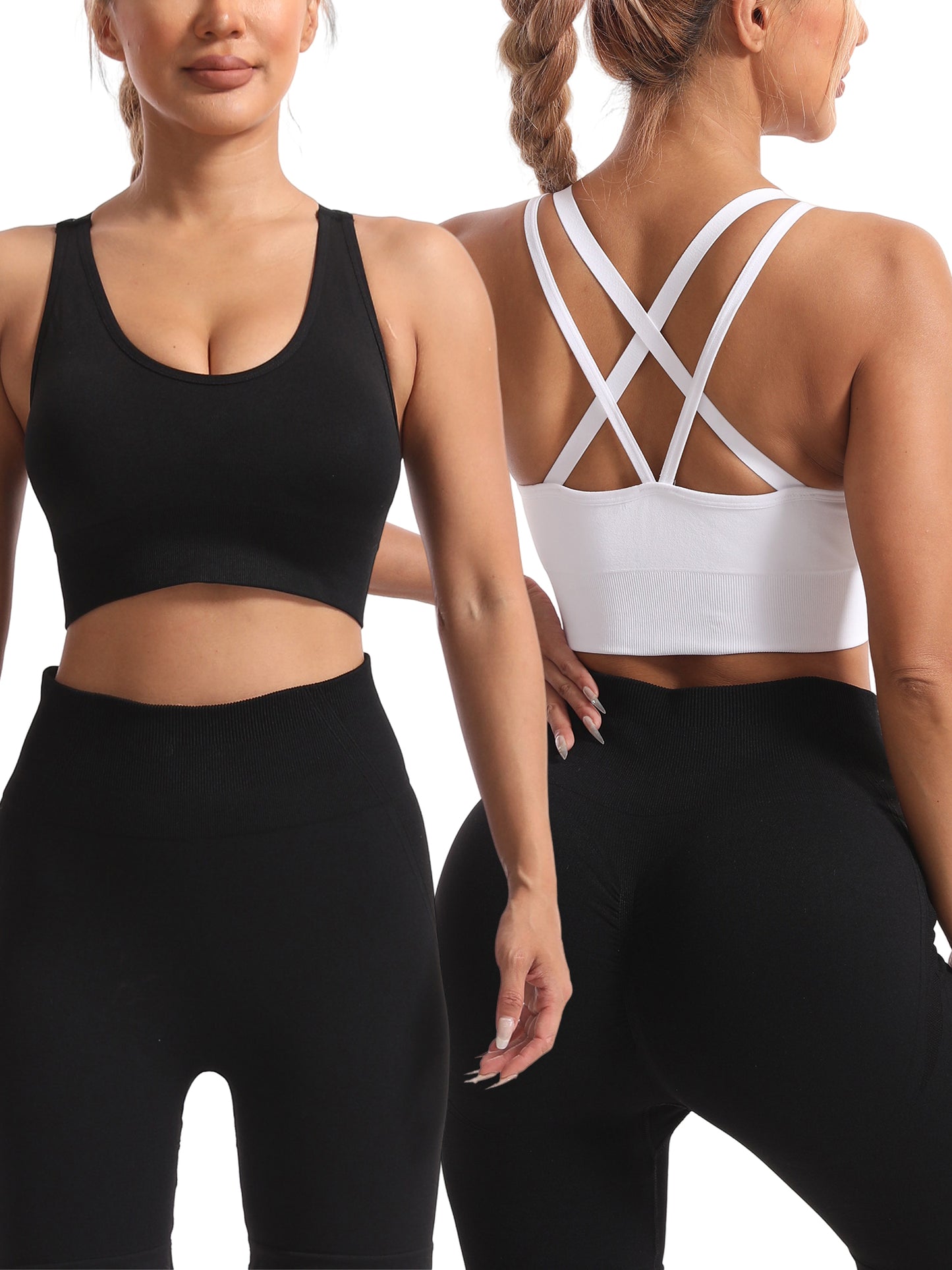 Hanerdun Women's Padded Sports Bras Seamless Crossback Yoga Running Workout Bra