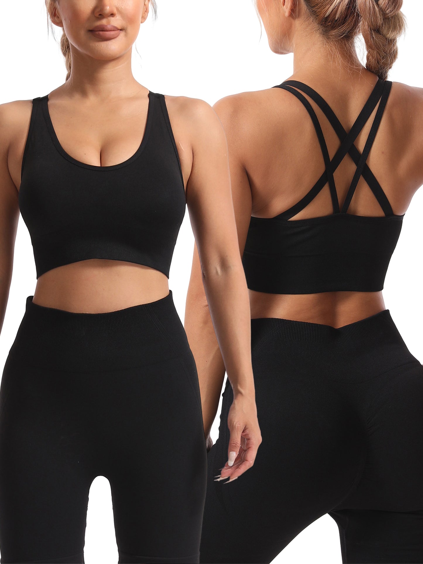 Hanerdun Women's Padded Sports Bras Seamless Crossback Yoga Running Workout Bra