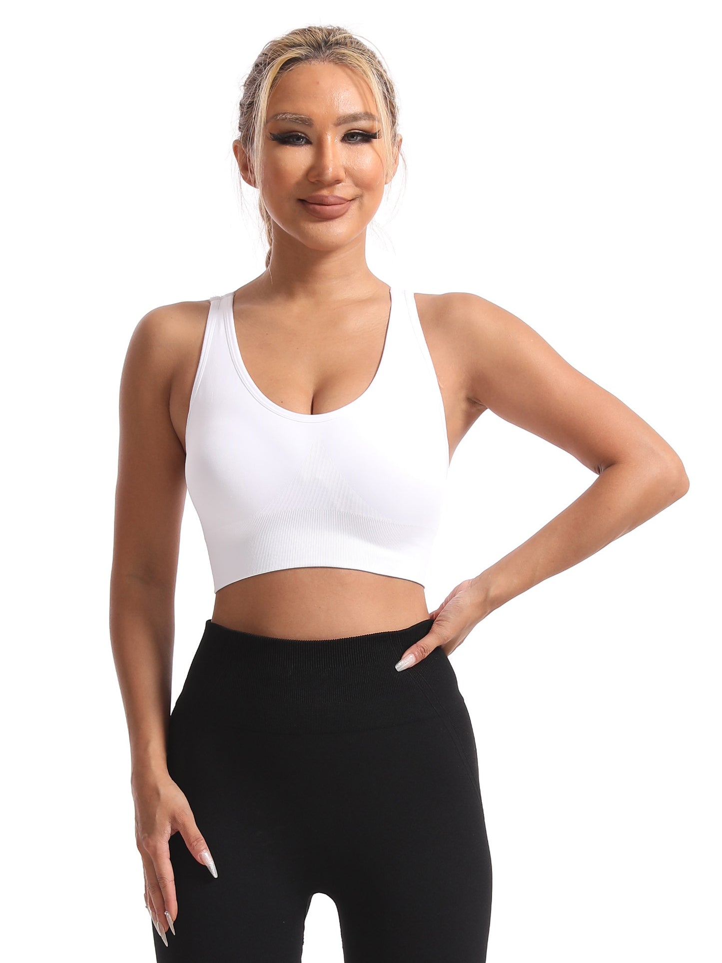 Hanerdun Women's Padded Sports Bras Seamless Crossback Yoga Running Workout Bra