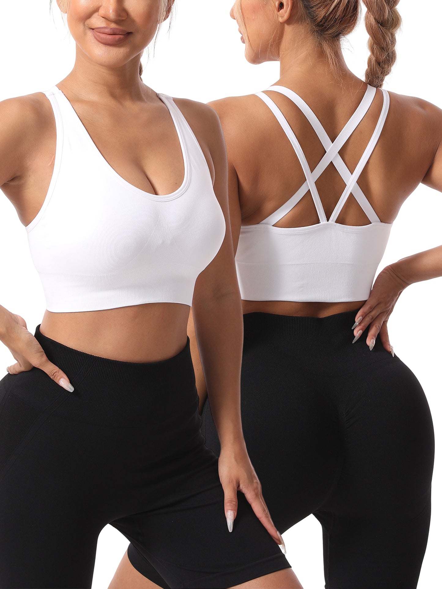 Hanerdun Women's Padded Sports Bras Seamless Crossback Yoga Running Workout Bra