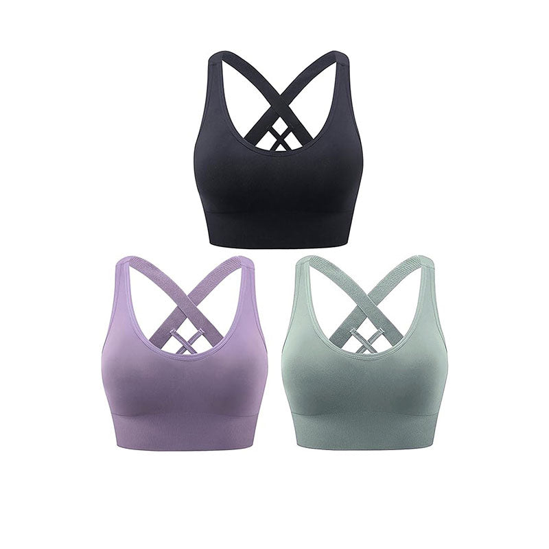 Hanerdun Sports Bras for Women Padded Sports Bra Seamless Cross Back Yoga Athletic Bras