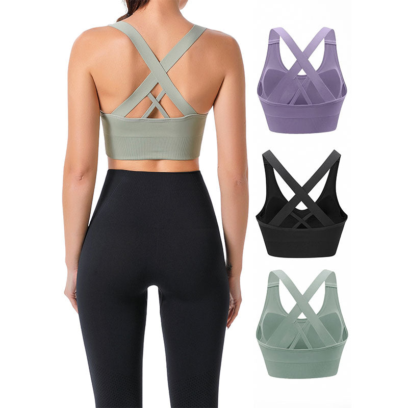 Hanerdun Sports Bras for Women Padded Sports Bra Seamless Cross Back Yoga Athletic Bras