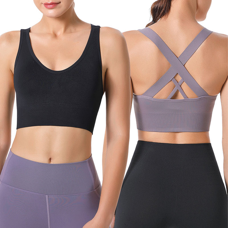 Hanerdun Sports Bras for Women Padded Sports Bra Seamless Cross Back Yoga Athletic Bras