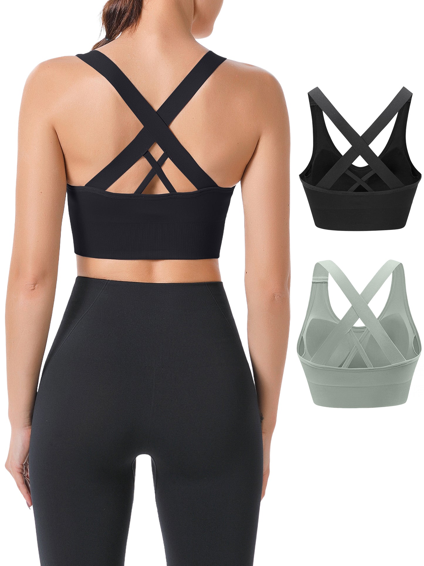 Hanerdun Sports Bras for Women Padded Sports Bra Seamless Cross Back Yoga Athletic Bras