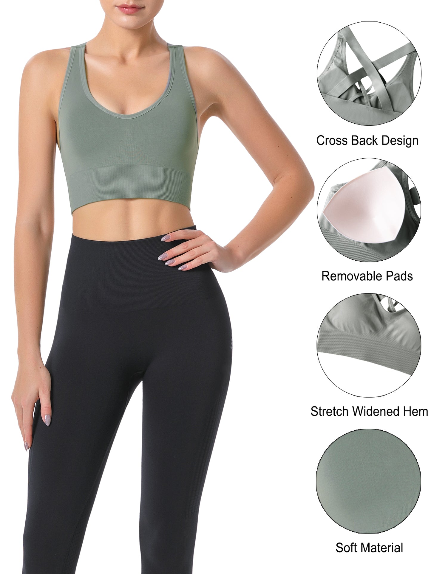 Hanerdun Sports Bras for Women Padded Sports Bra Seamless Cross Back Yoga Athletic Bras