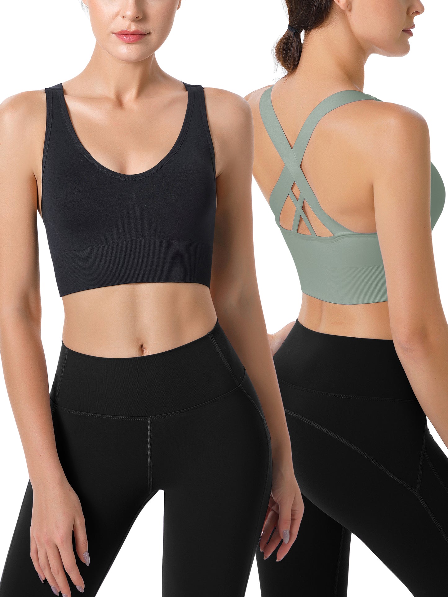 Hanerdun Sports Bras for Women Padded Sports Bra Seamless Cross Back Yoga Athletic Bras