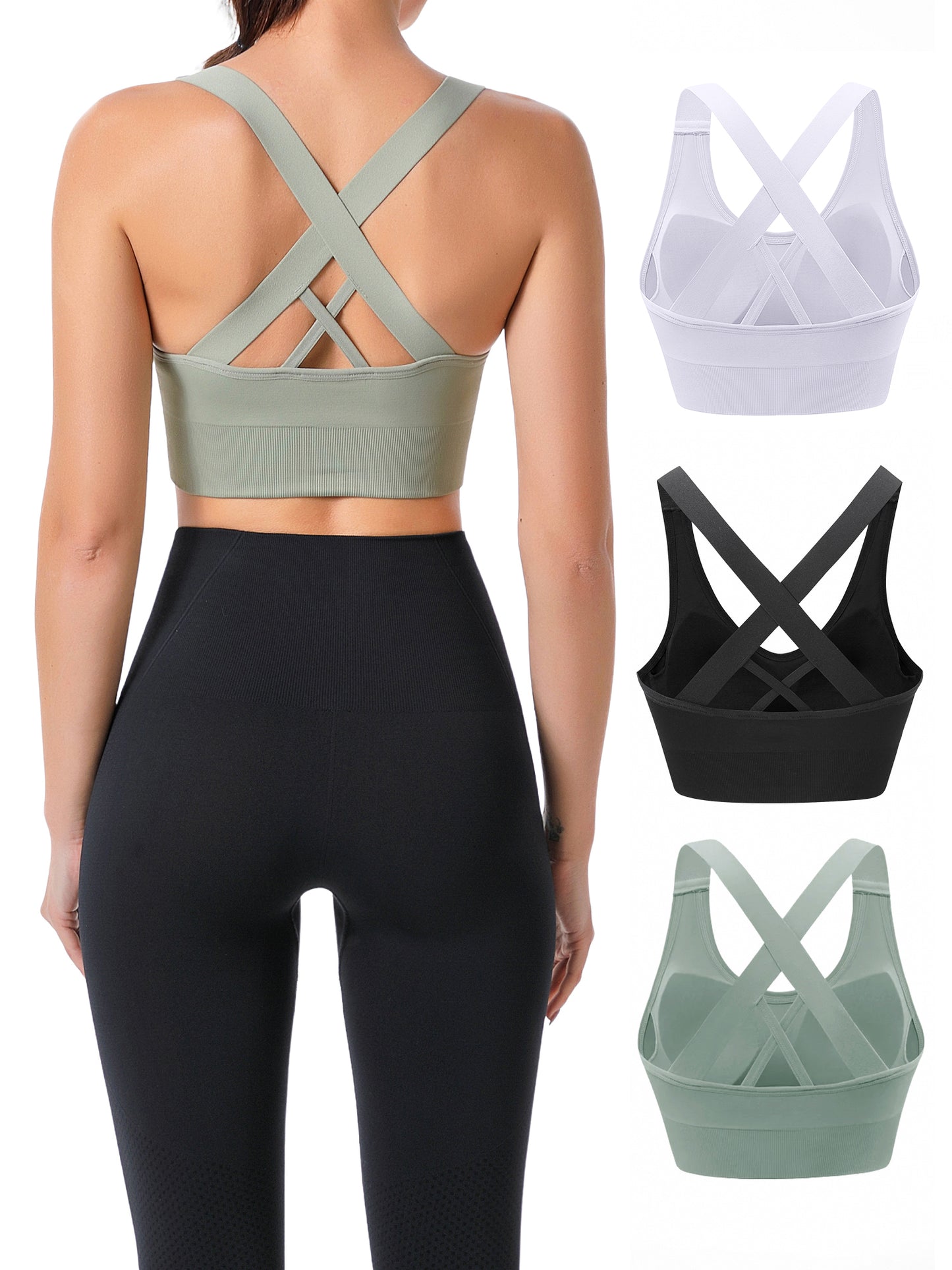 Hanerdun Sports Bras for Women Padded Sports Bra Seamless Cross Back Yoga Athletic Bras