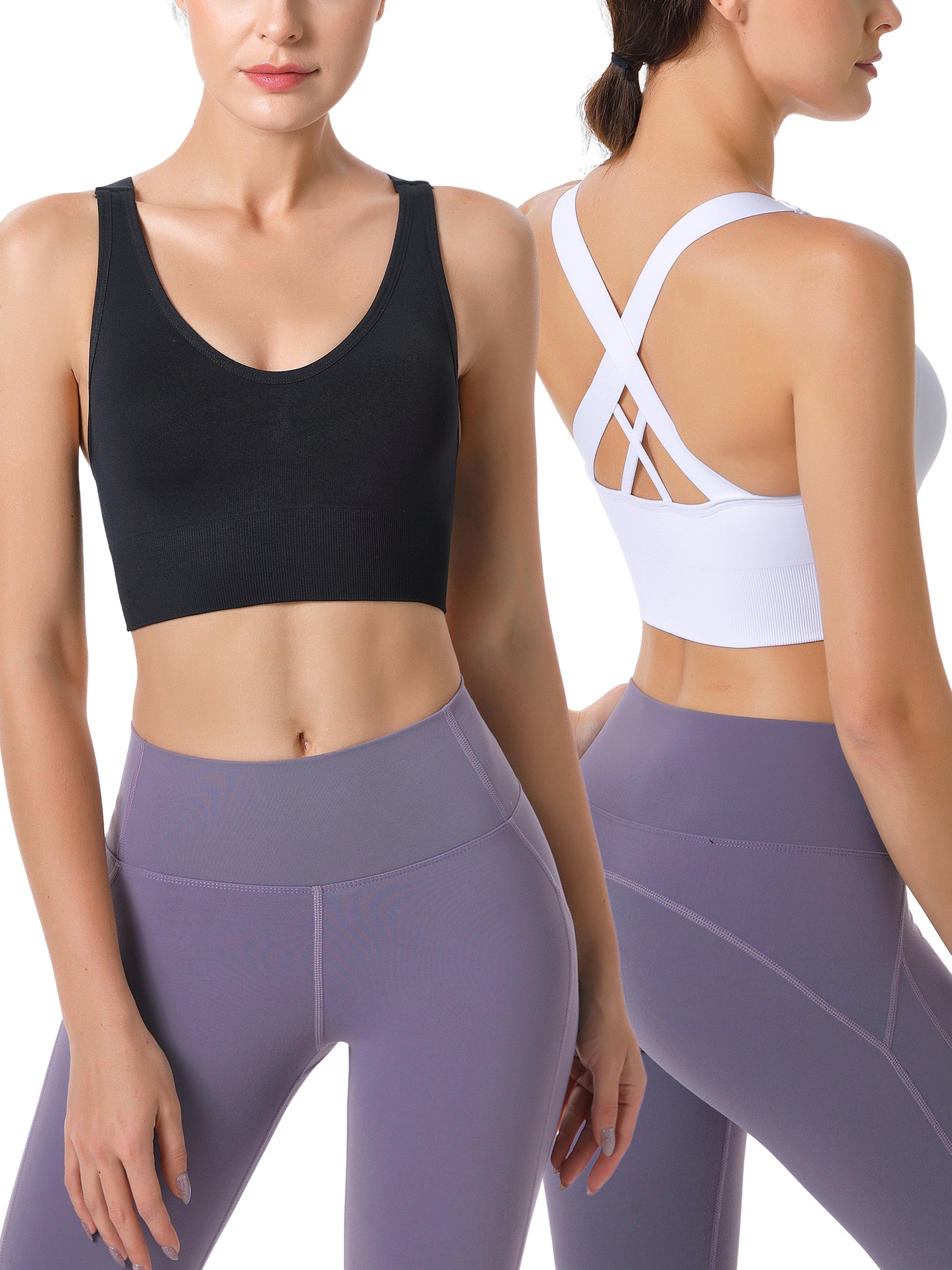 Hanerdun Sports Bras for Women Padded Sports Bra Seamless Cross Back Yoga Athletic Bras