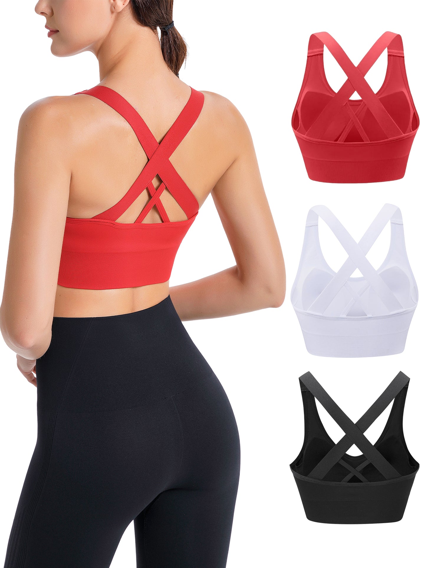 Hanerdun Sports Bras for Women Padded Sports Bra Seamless Cross Back Yoga Athletic Bras