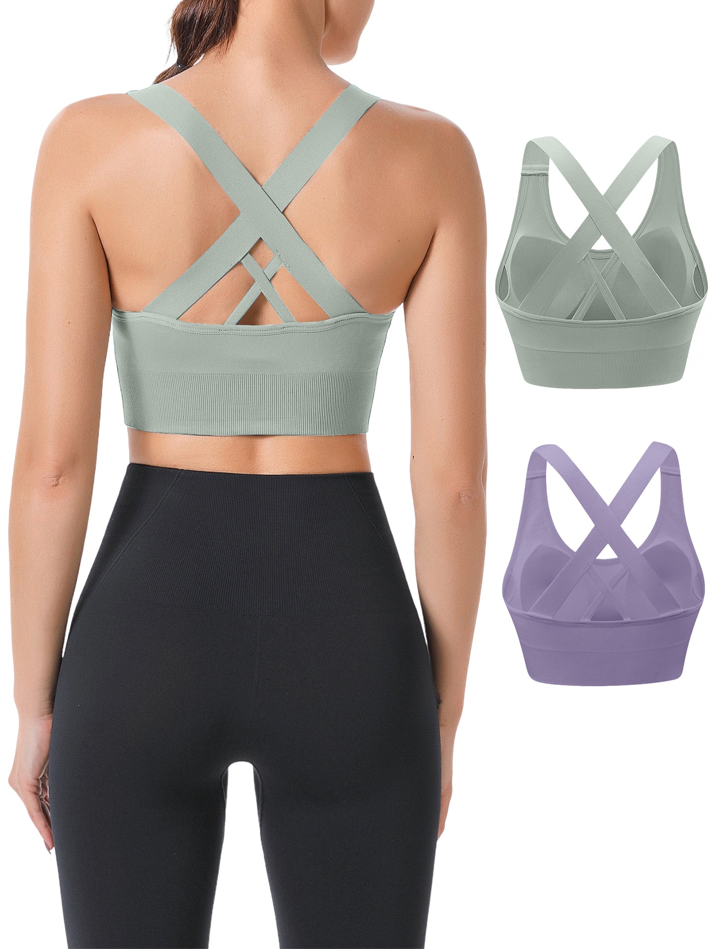 Hanerdun Sports Bras for Women Padded Sports Bra Seamless Cross Back Yoga Athletic Bras