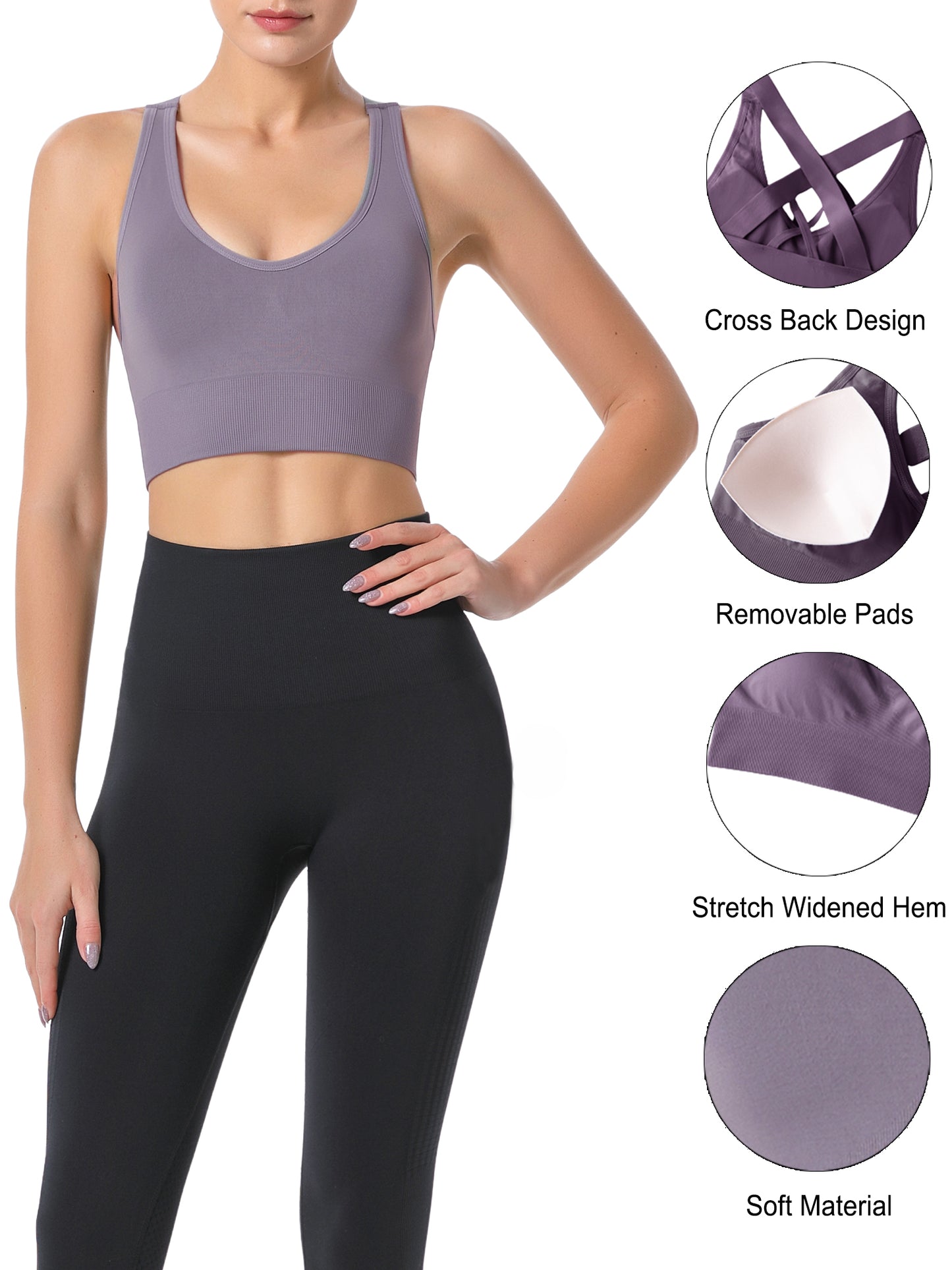 Hanerdun Sports Bras for Women Padded Sports Bra Seamless Cross Back Yoga Athletic Bras