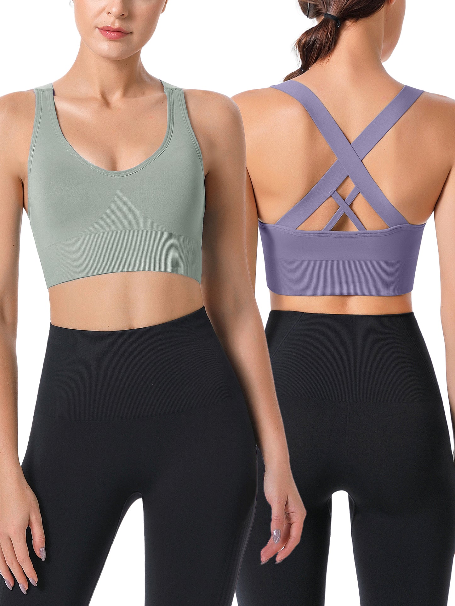 Hanerdun Sports Bras for Women Padded Sports Bra Seamless Cross Back Yoga Athletic Bras