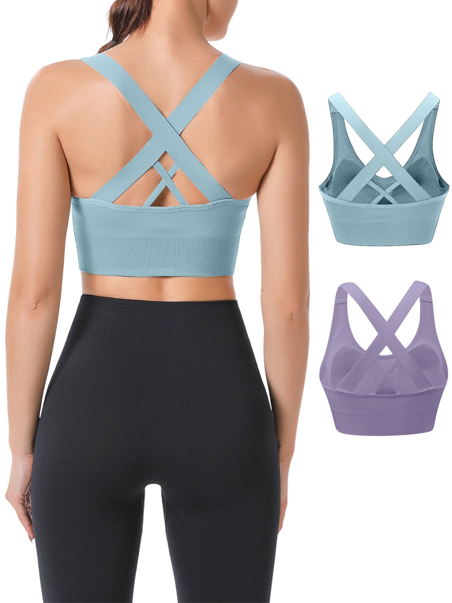 Hanerdun Sports Bras for Women Padded Sports Bra Seamless Cross Back Yoga Athletic Bras